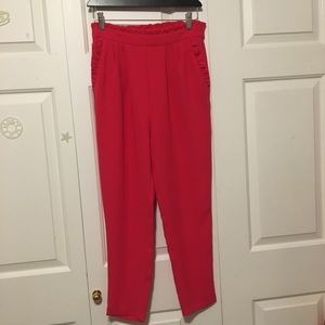 Zara Basic Hot Pink Dress Pants with Ruffles design.